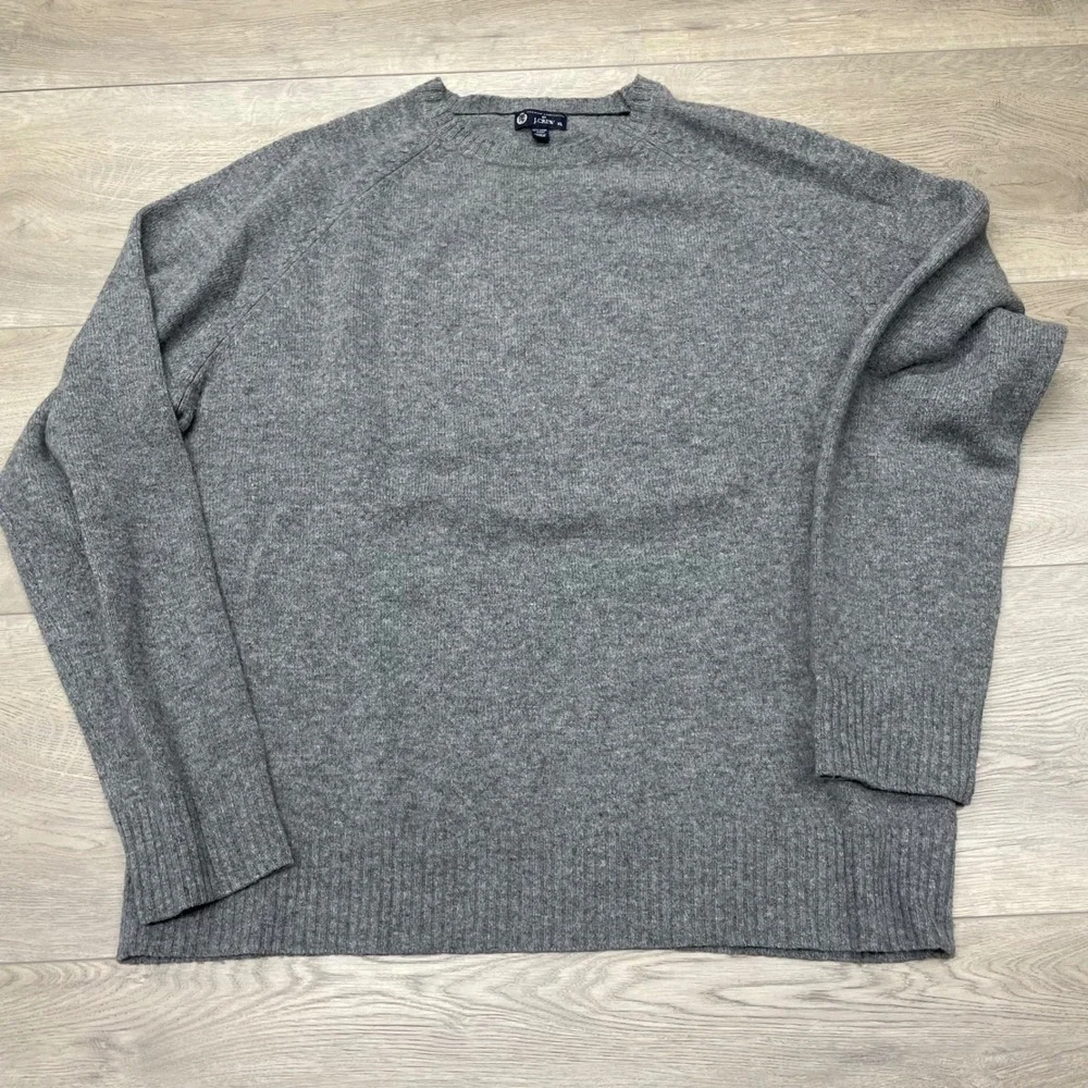 J.Crew Sweater Mens XL Gray Premium Lambswool Crewneck Raglan 98323 FA 09